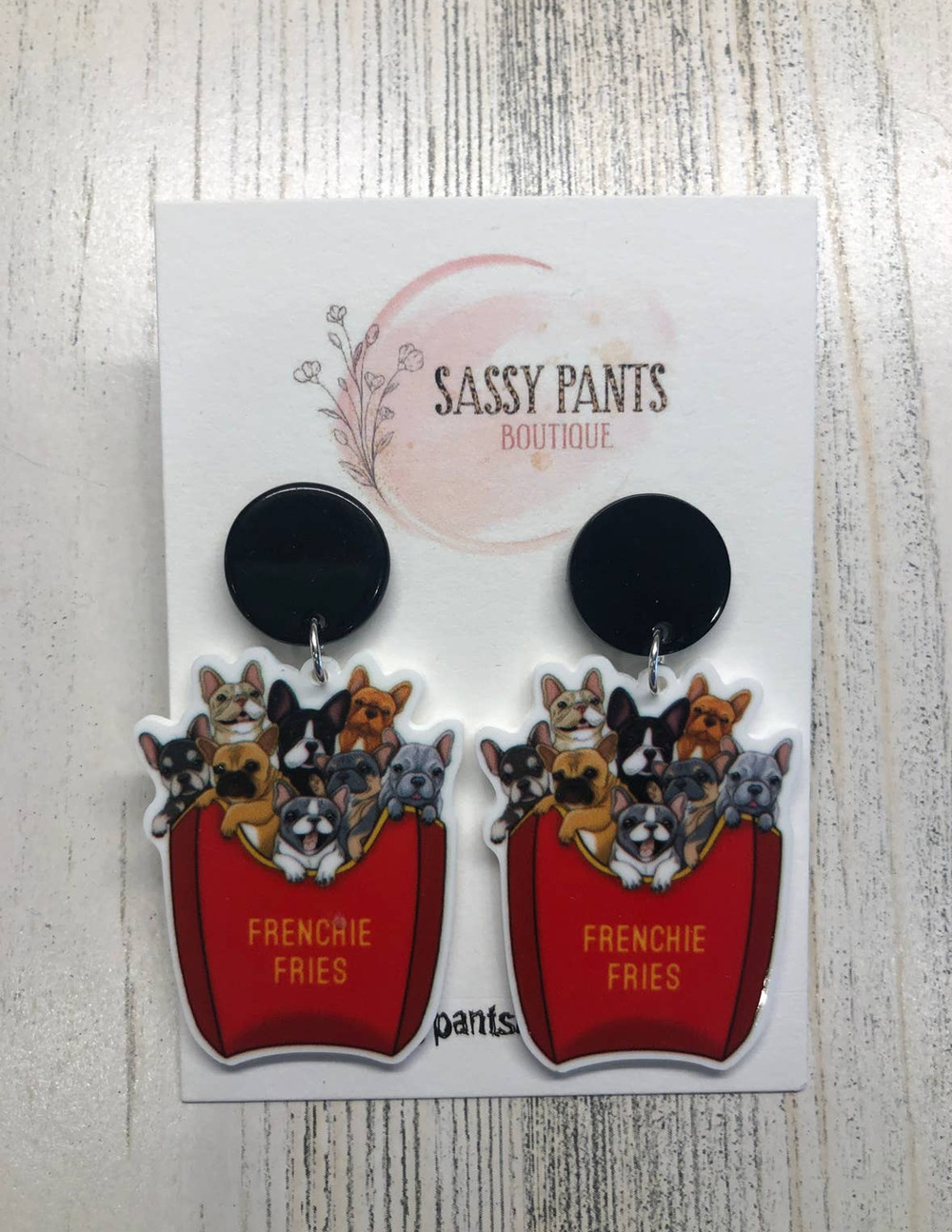 Cute Frenchie Fries Puppy Dog Earrings French Bulldog